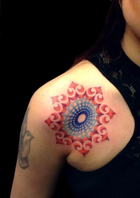 Tattoos - color vortex mandala done entirely in color dotwork...thank you for looking. - 103872